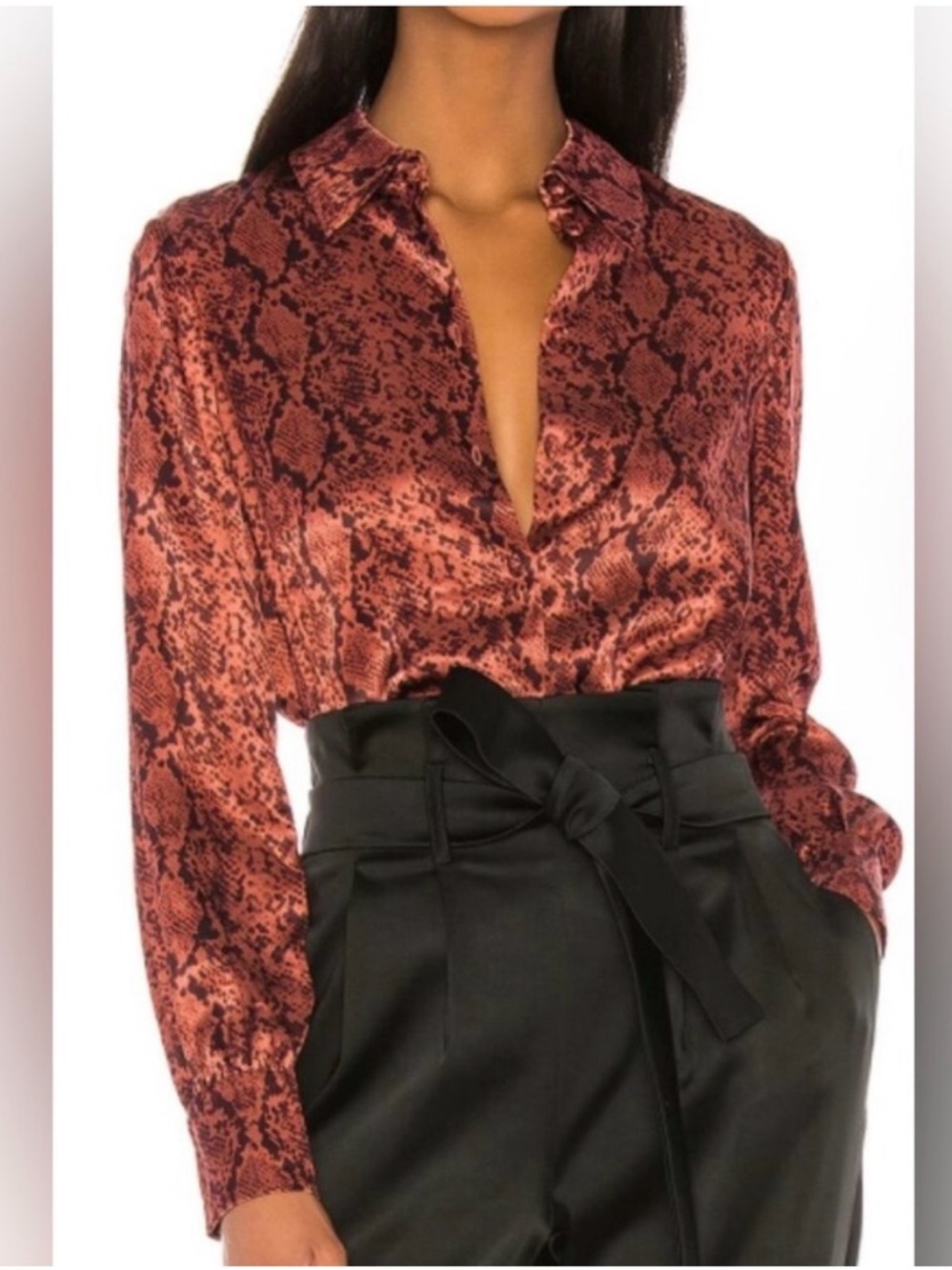 Silk Cinq à Sept Orange and burgundy Snake Print silk Blouse